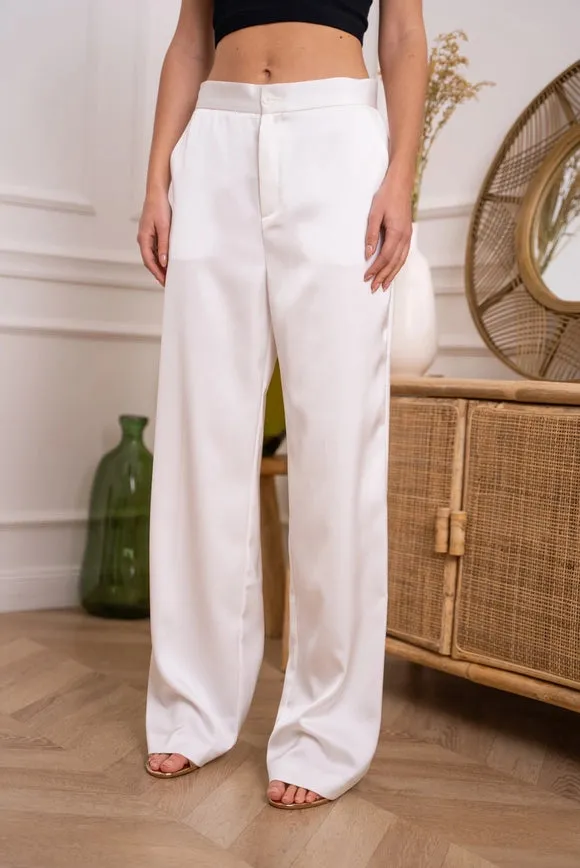 Satin Straight Cut Pants White
