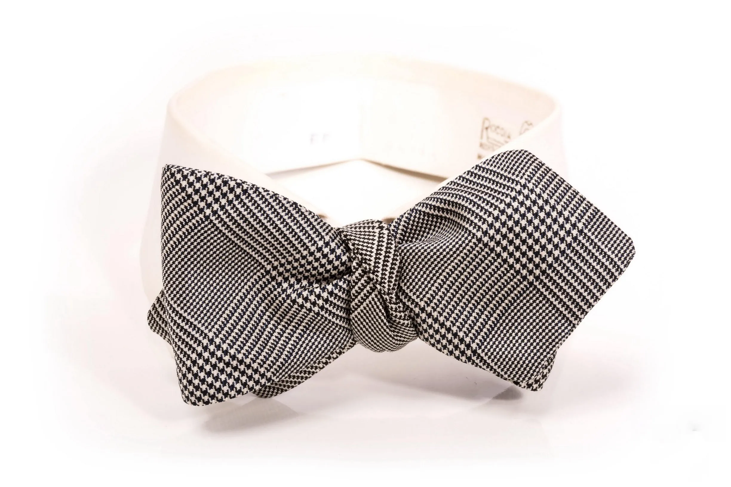 Silk Bow Tie in Black and White Glen Check - Pointed End
