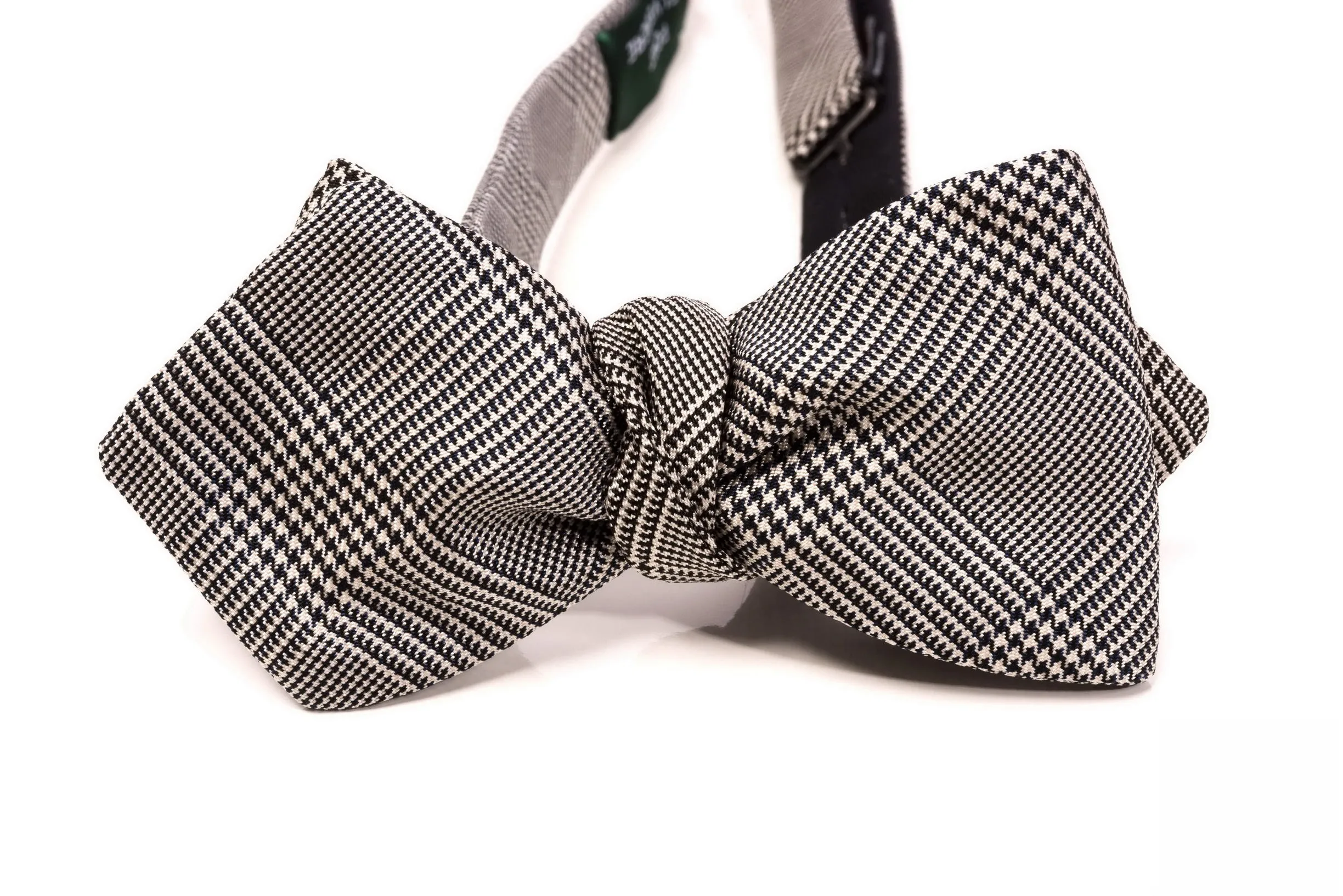 Silk Bow Tie in Black and White Glen Check - Pointed End