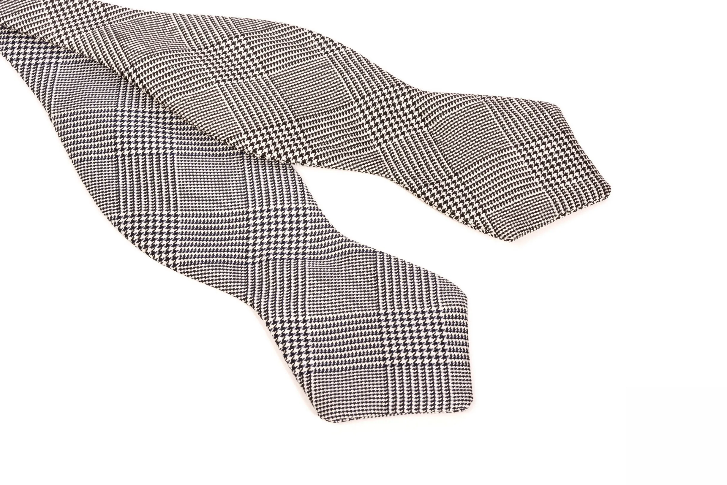 Silk Bow Tie in Black and White Glen Check - Pointed End