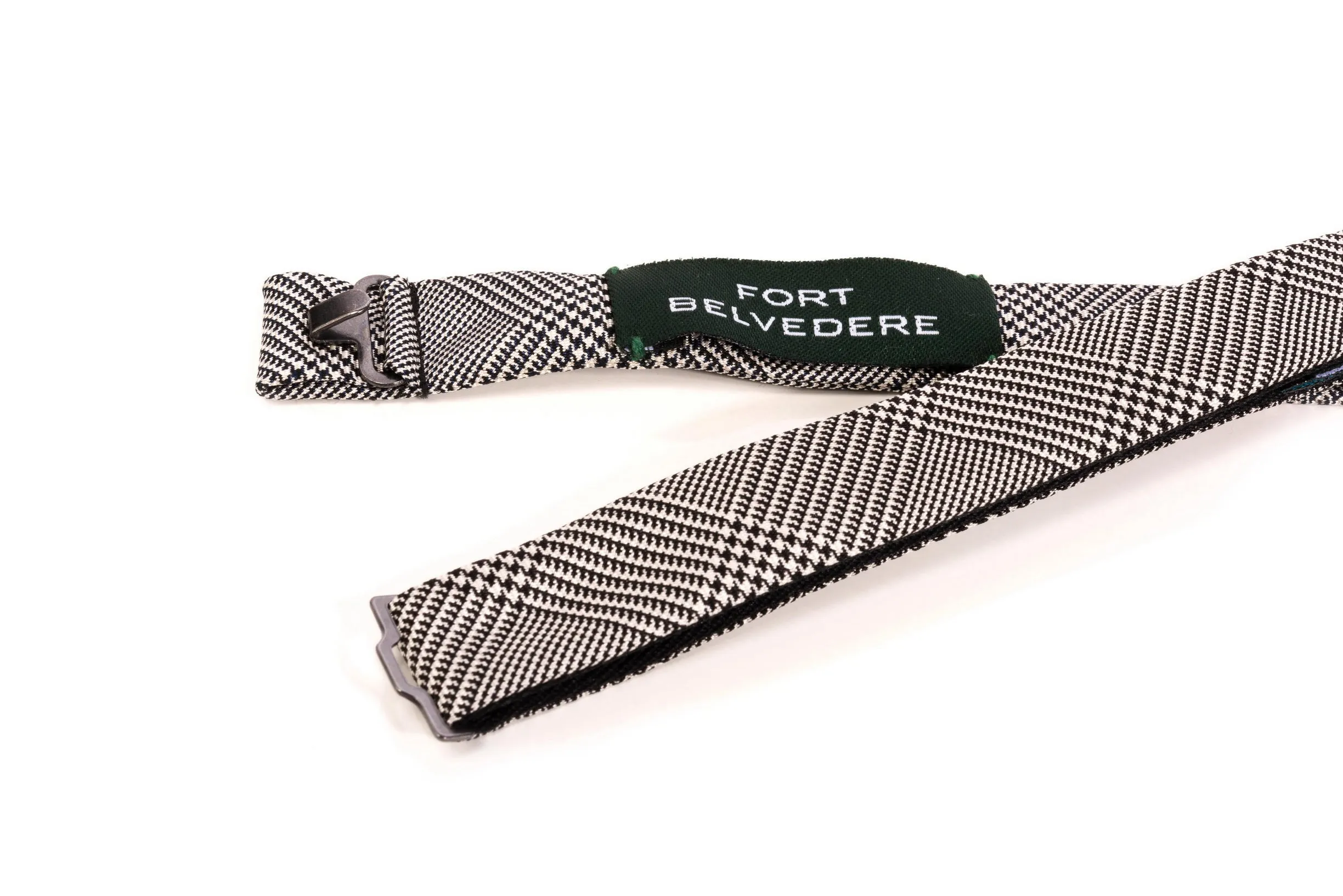 Silk Bow Tie in Black and White Glen Check - Pointed End