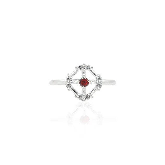 Silver Specific Red Gemstone Ring