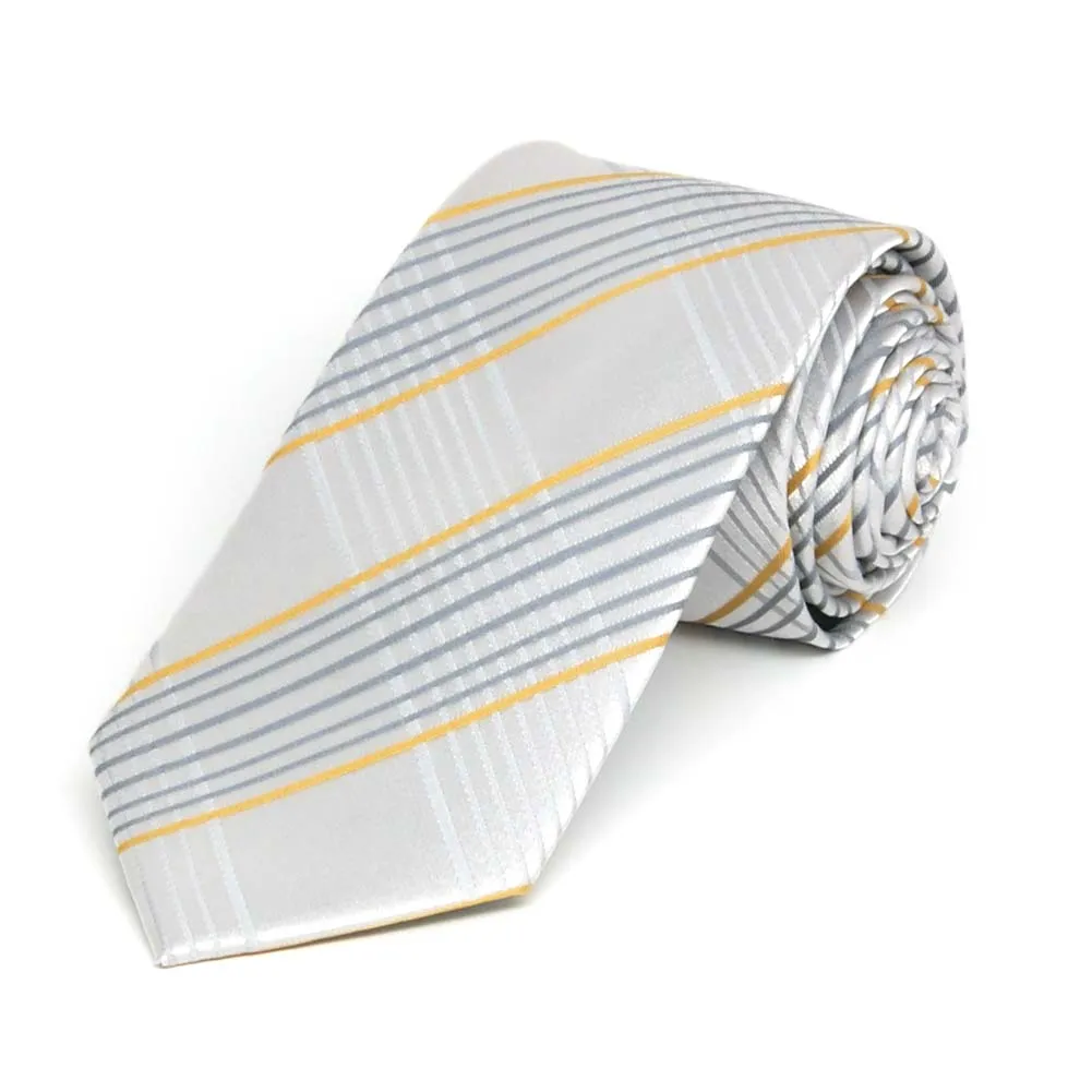 Soft Gray Jeffrey Plaid Slim Necktie, 2.5" Width