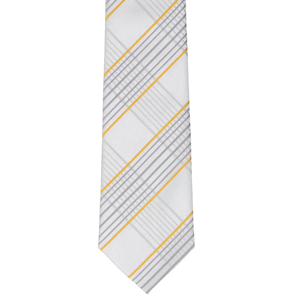 Soft Gray Jeffrey Plaid Slim Necktie, 2.5" Width