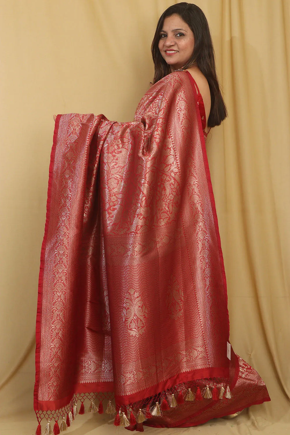 Stunning Red Banarasi Silk Shikargah Saree - Elegant and Timeless