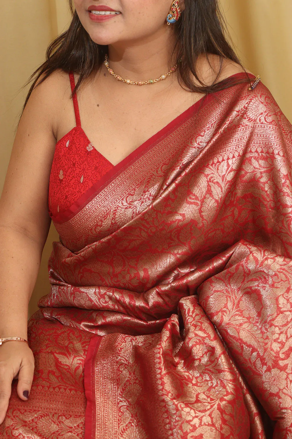 Stunning Red Banarasi Silk Shikargah Saree - Elegant and Timeless