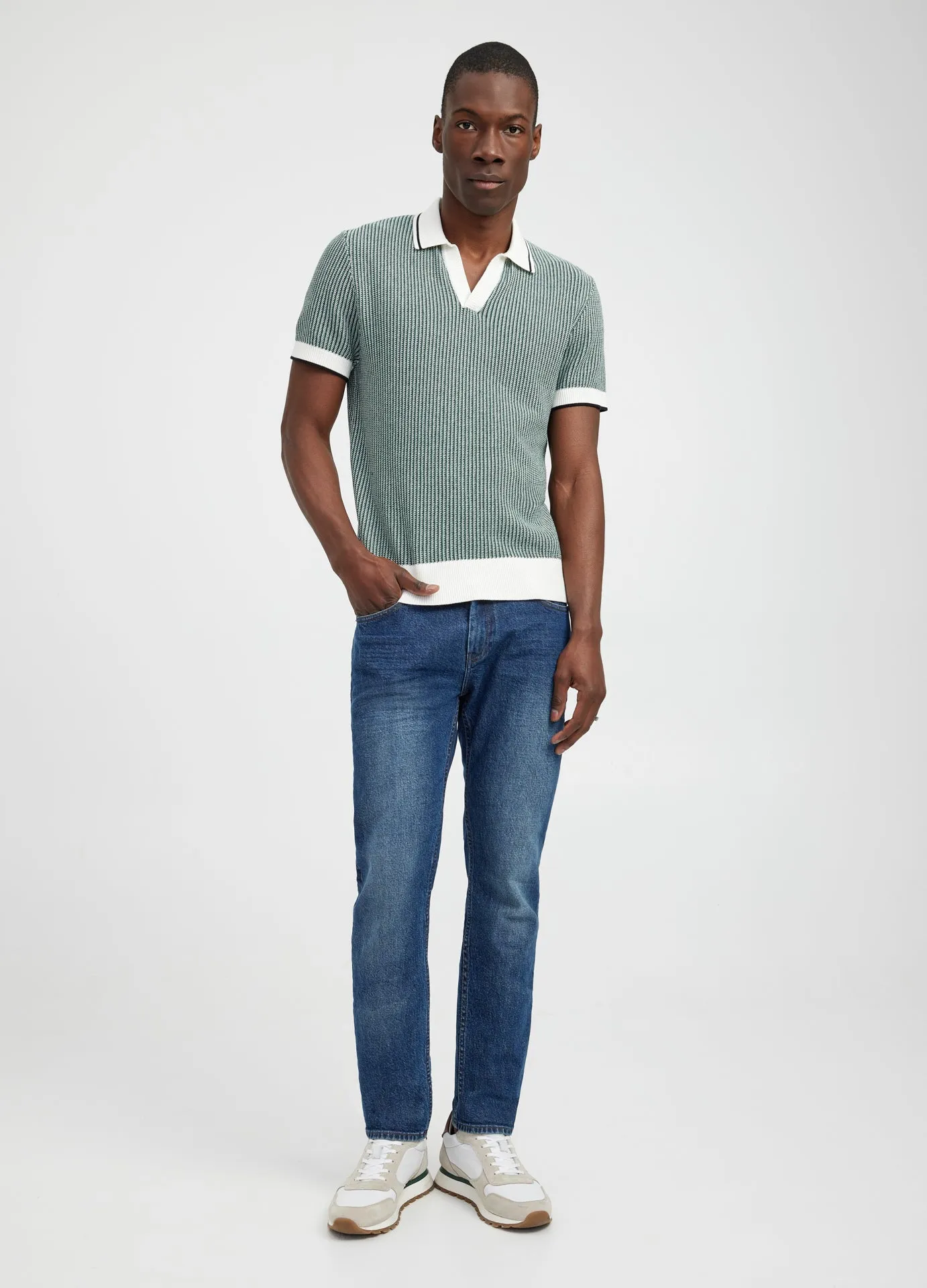 Textured Stitch Knit Polo Green