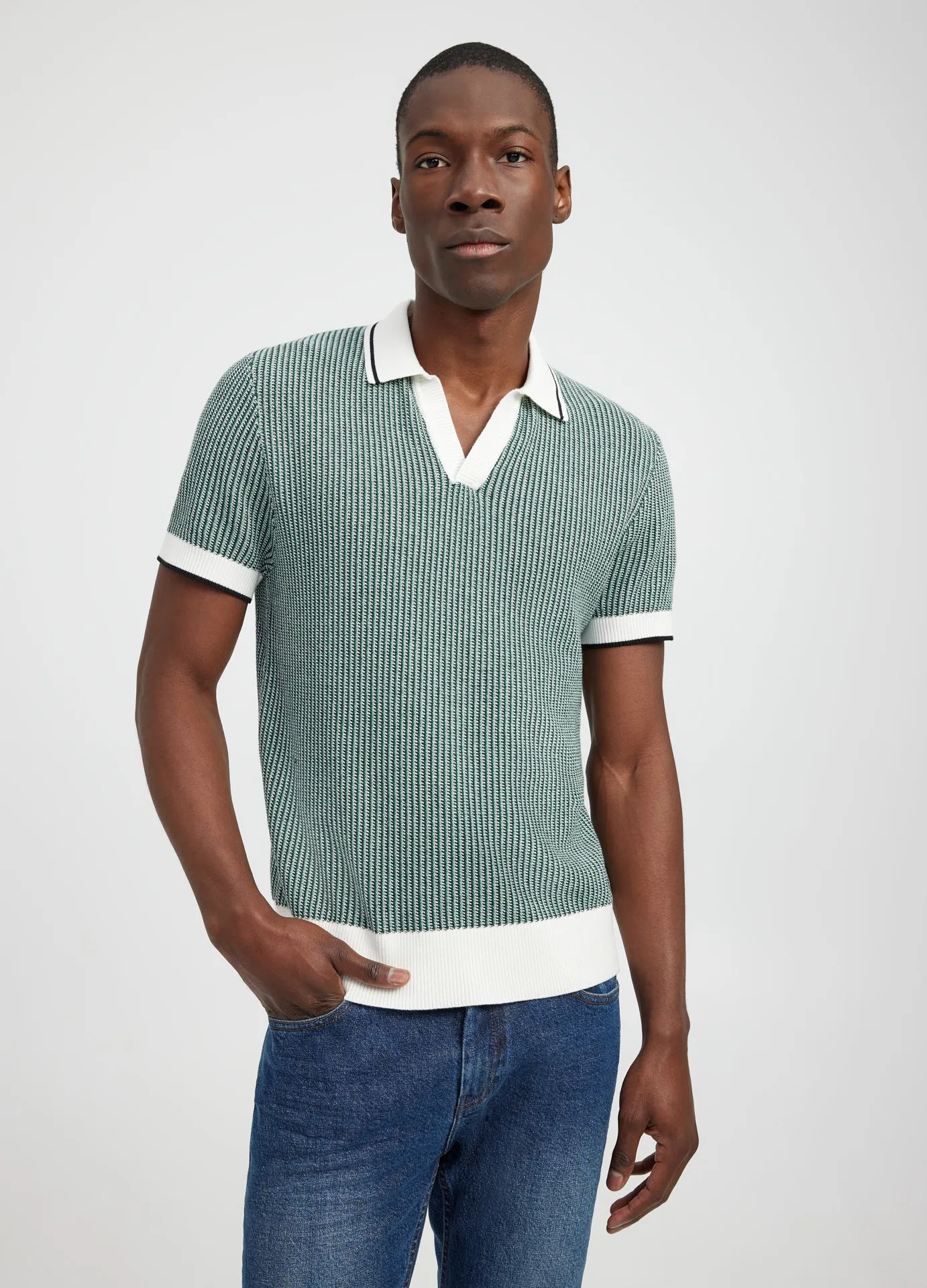Textured Stitch Knit Polo Green