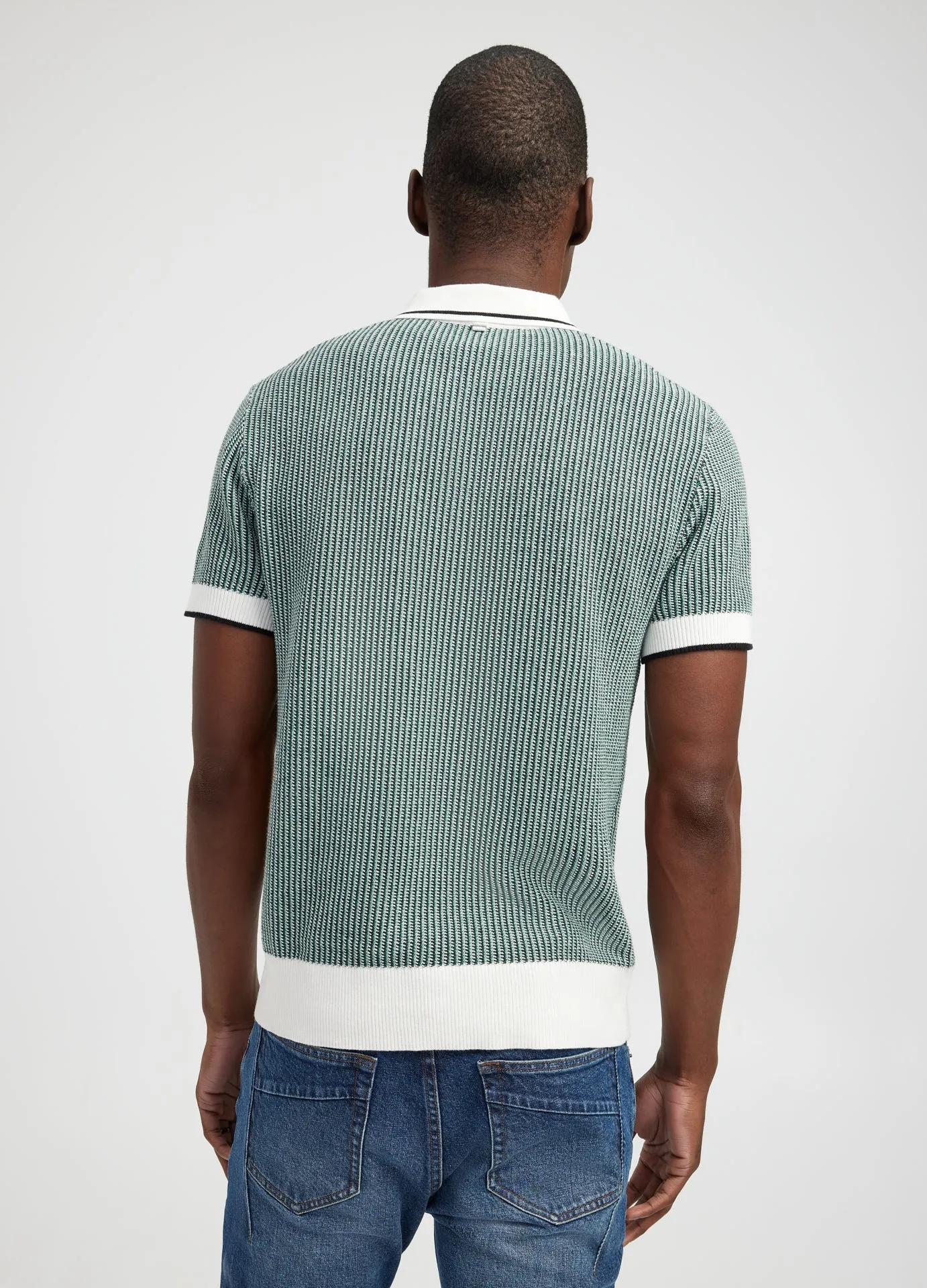 Textured Stitch Knit Polo Green