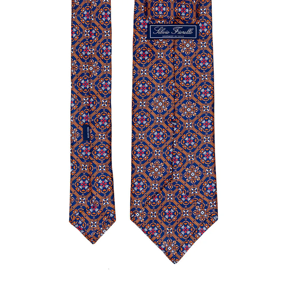 The Corso Umberto Orange Blue Duchesse Silk Tie
