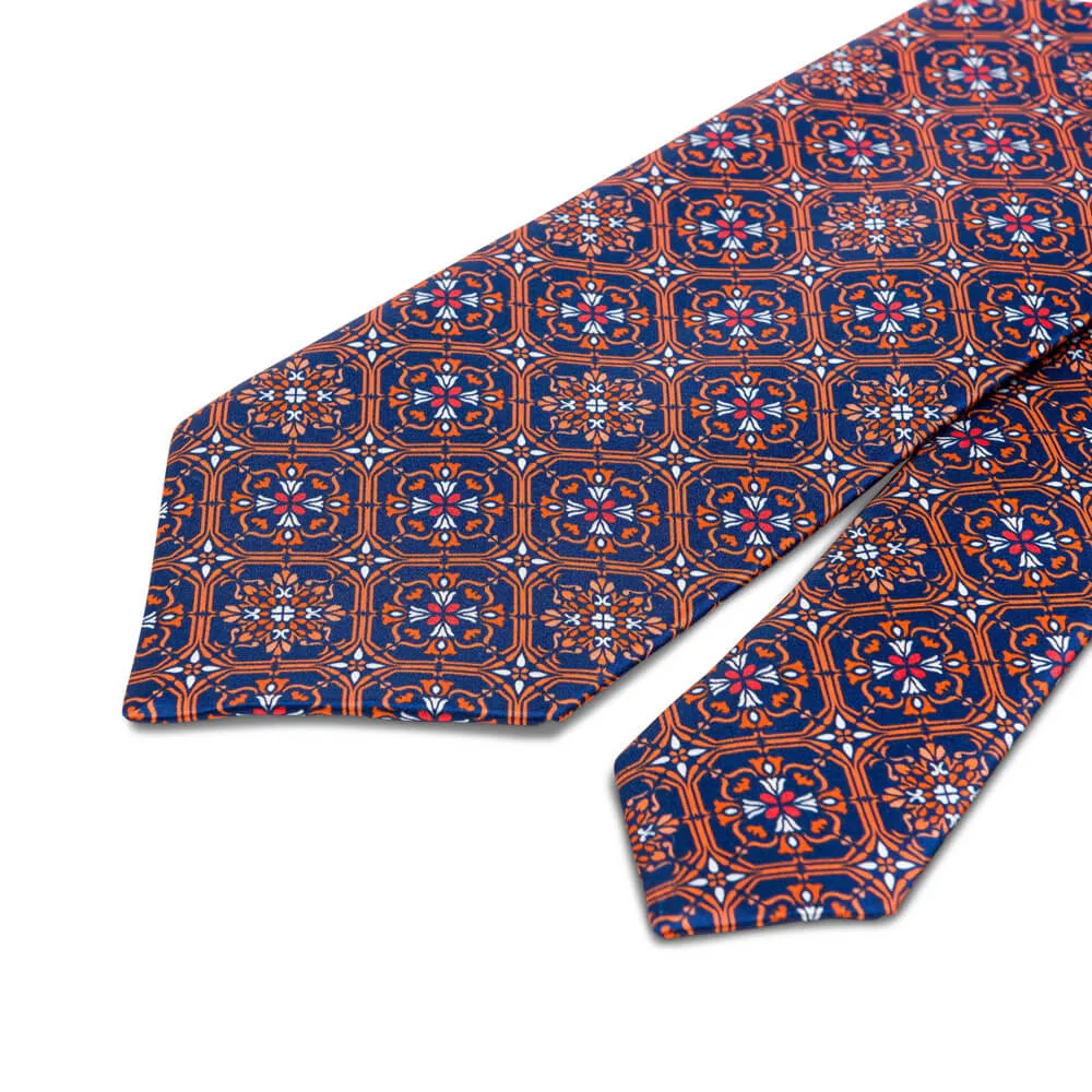 The Corso Umberto Orange Blue Duchesse Silk Tie