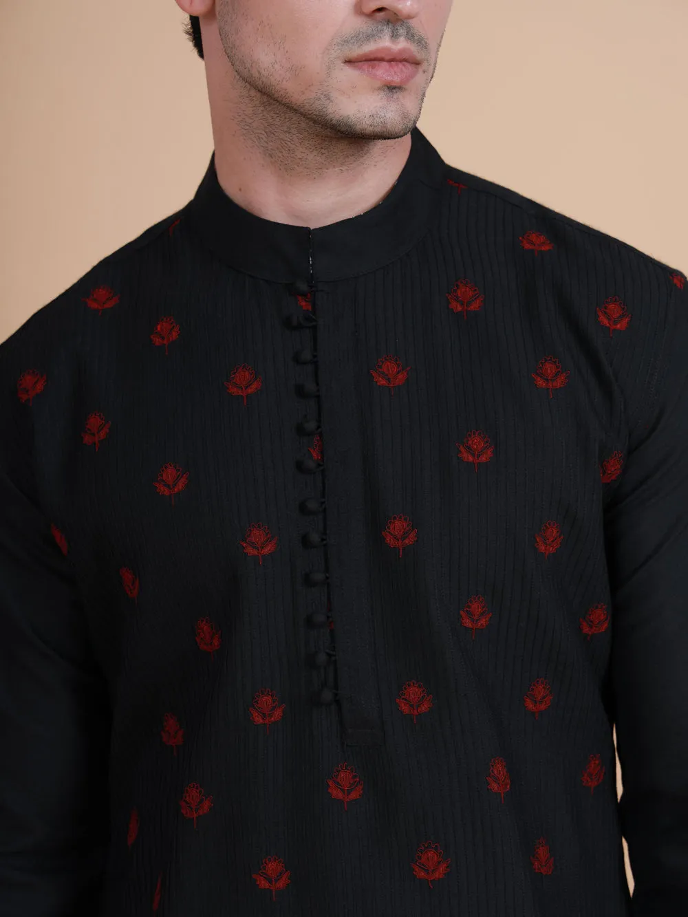 The Pintucked Butti Loop Button Kurta