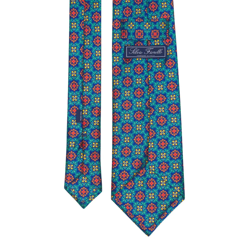 The Prince Green Orange and Blue Duchesse Silk Tie