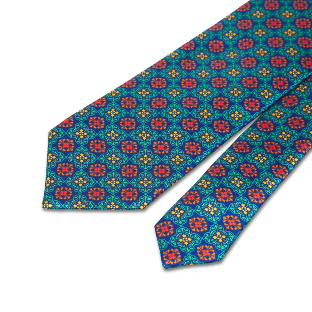 The Prince Green Orange and Blue Duchesse Silk Tie