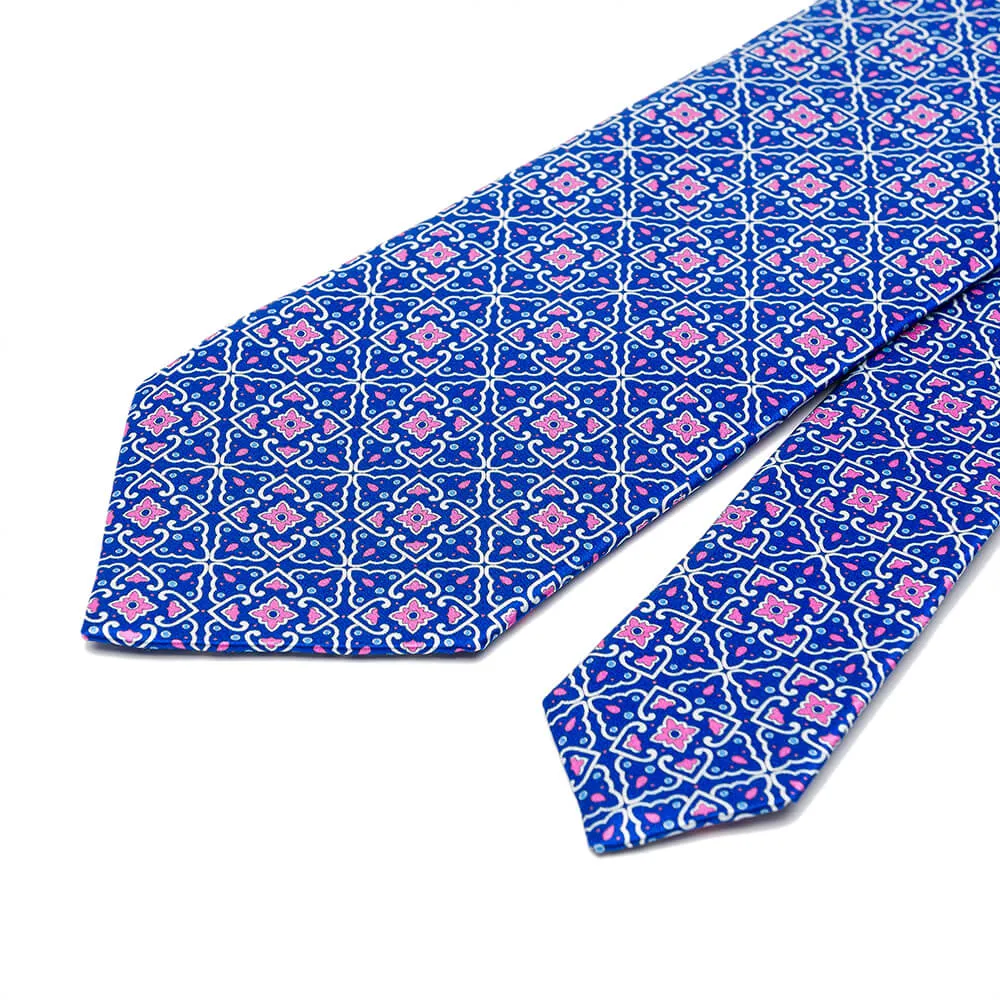 The Theatre of Taormina Royal Blue and Pink Duchesse Silk Tie