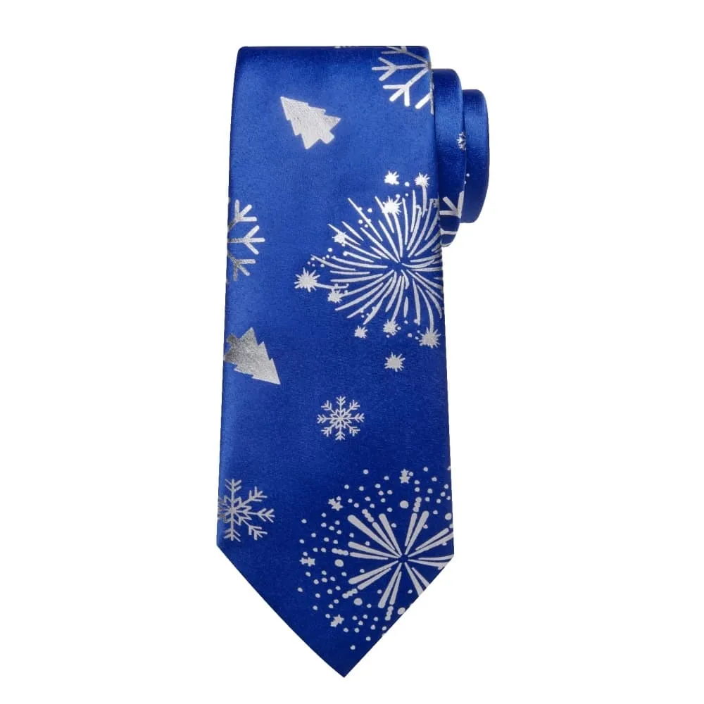 Ties2you Blue White Christmas Snowflake Firework Necktie Pocket Square Cufflinks Set