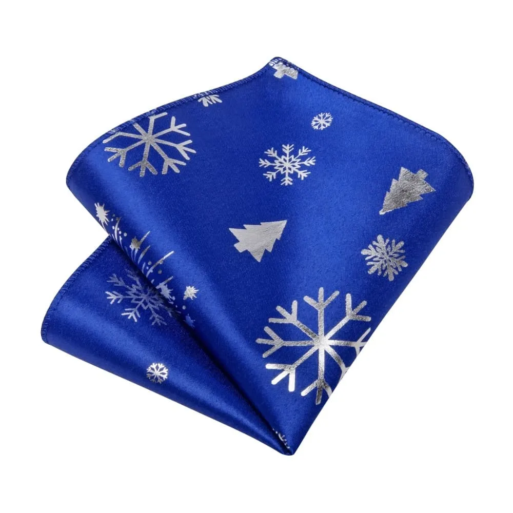 Ties2you Blue White Christmas Snowflake Firework Necktie Pocket Square Cufflinks Set