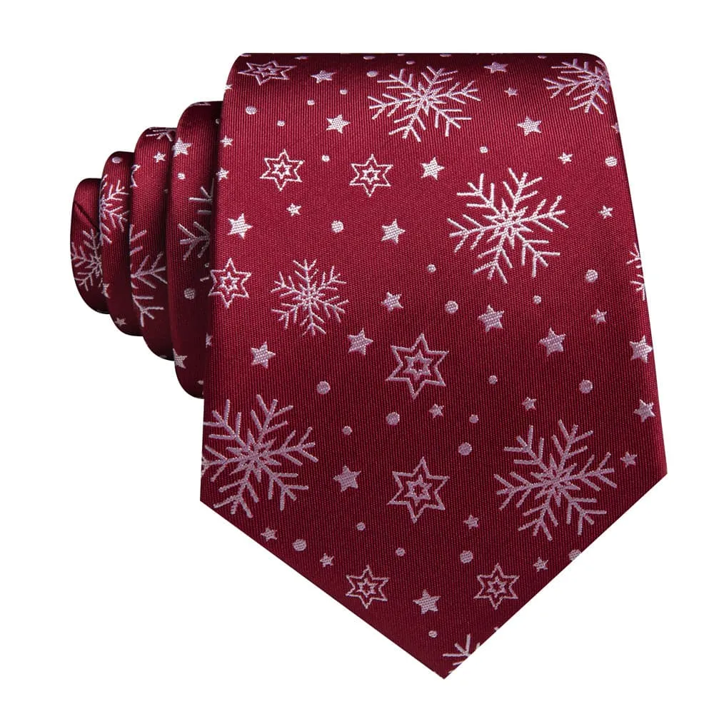 Ties2you Dark Red White Christmas Snowflake Men's Tie Pocket Square Cufflinks Set