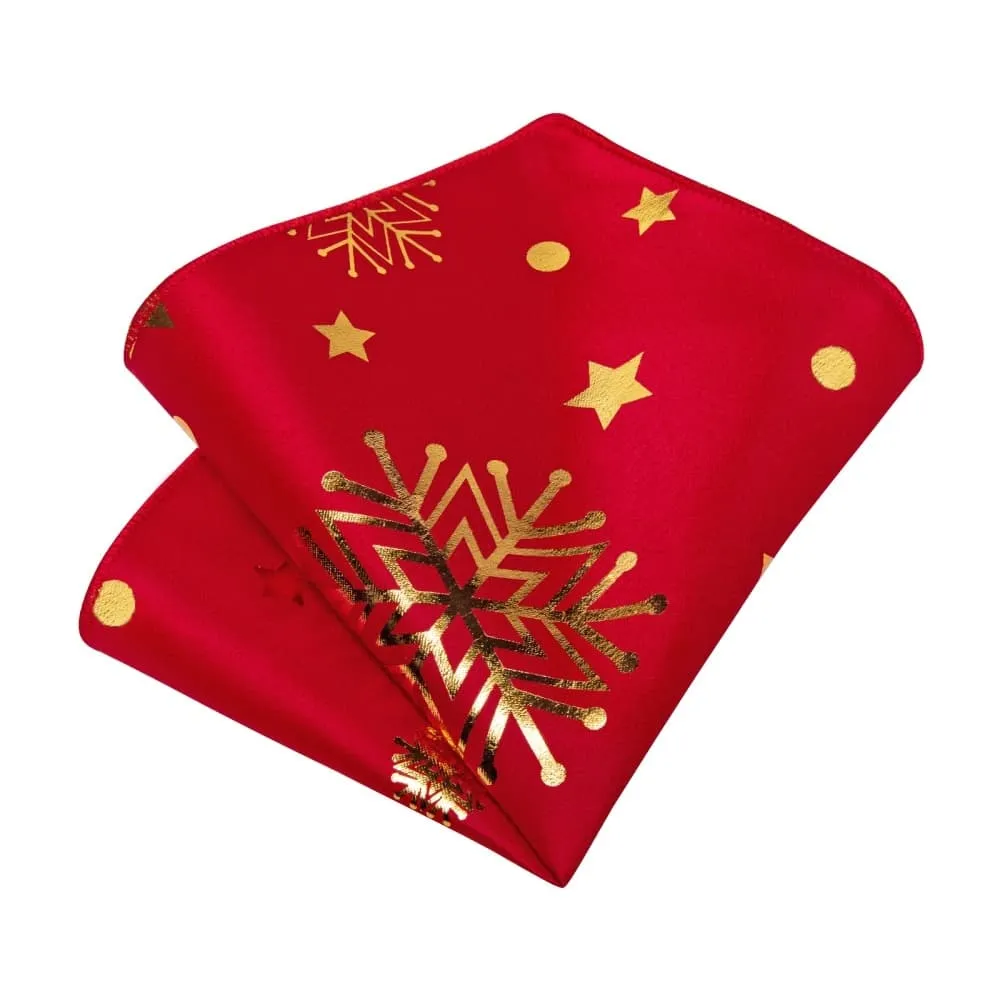 Ties2you Red Gold Christmas Snowflake Necktie Pocket Square Cufflinks Set