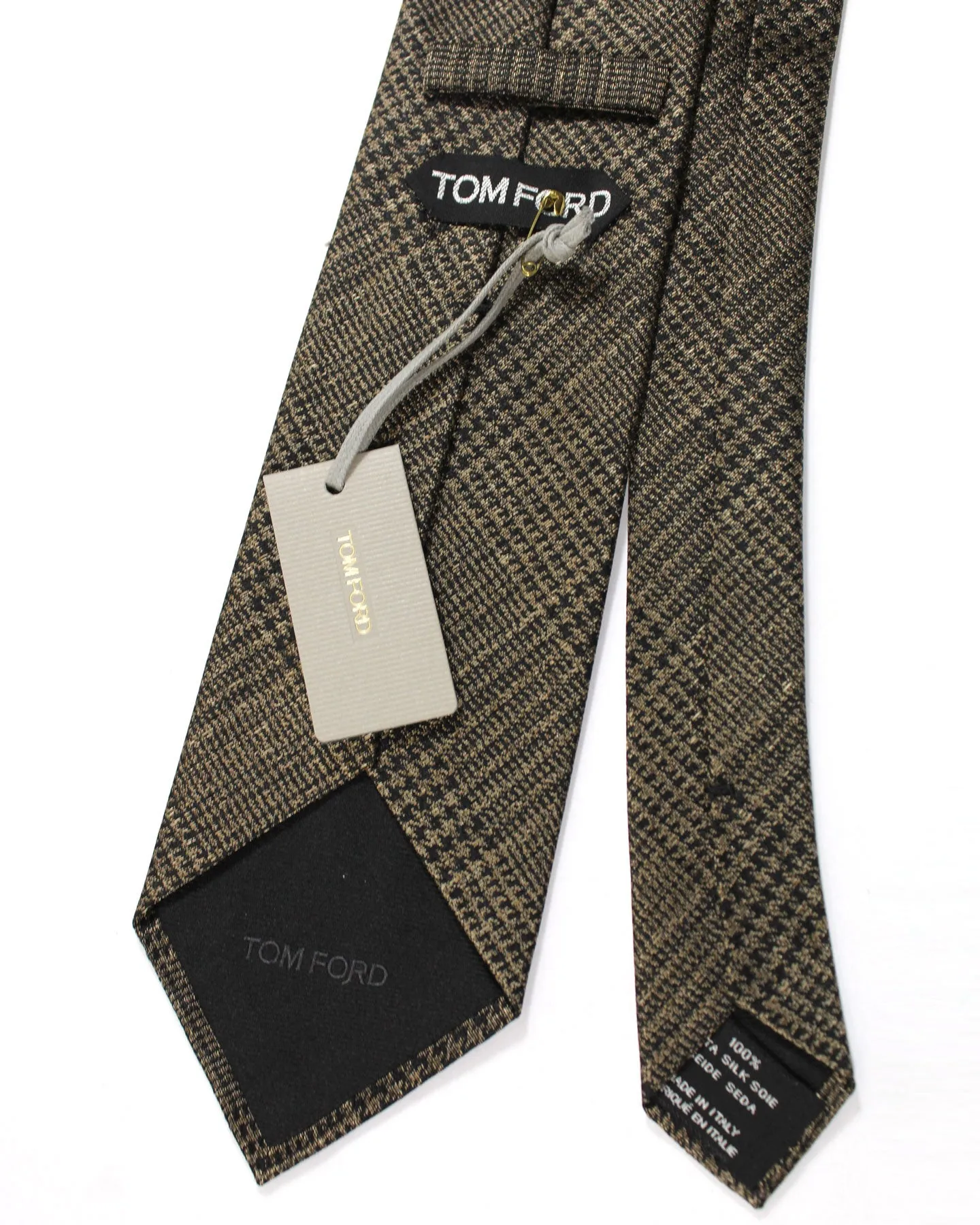 Tom Ford Tie Taupe Brown Black Glen Check