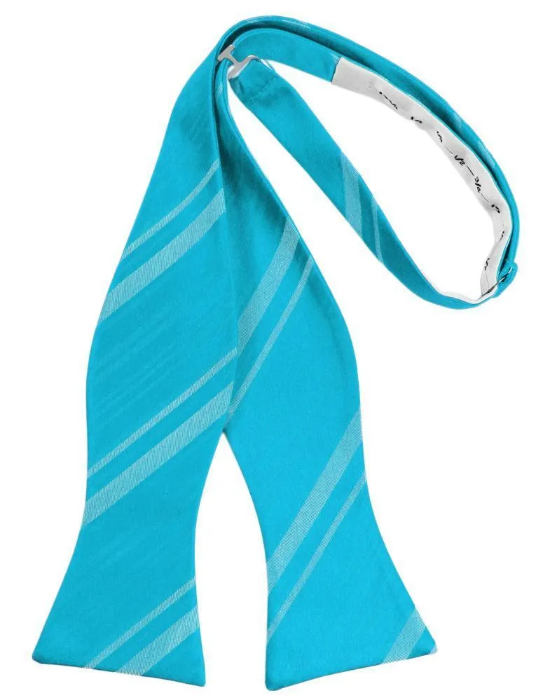 Turquoise Striped Satin Bow Tie