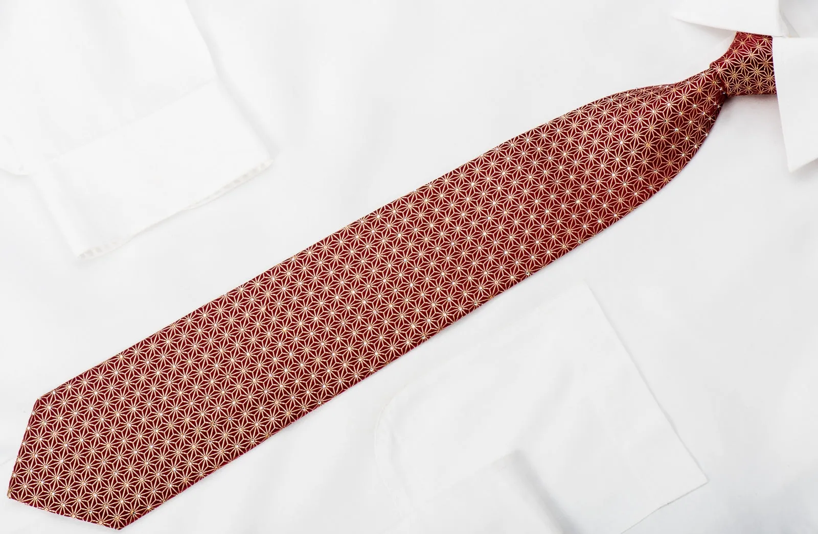 Ungaro Rhinestone Studded Silk Necktie Golden Trellis On Burgundy With Silver Sparkles
