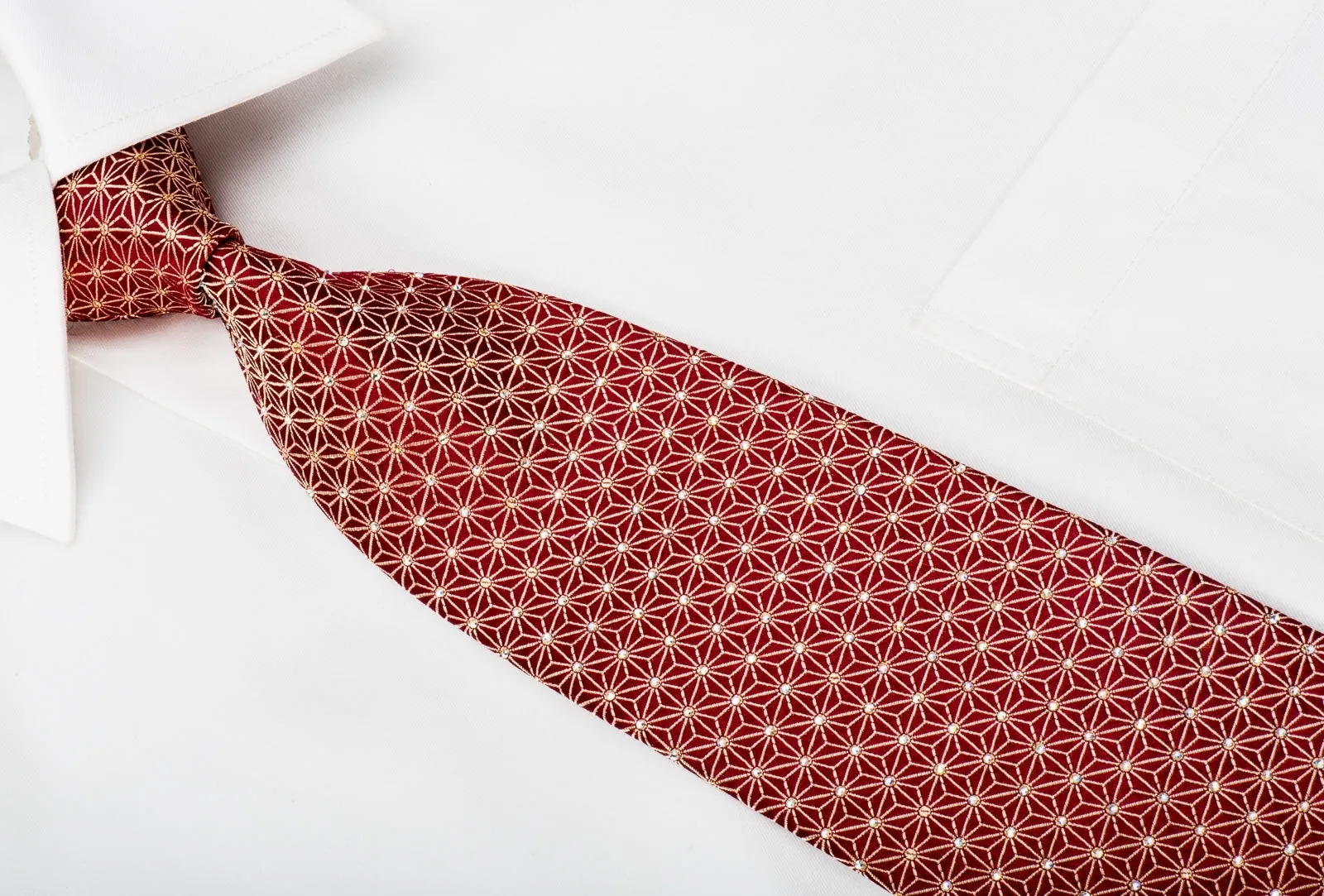 Ungaro Rhinestone Studded Silk Necktie Golden Trellis On Burgundy With Silver Sparkles