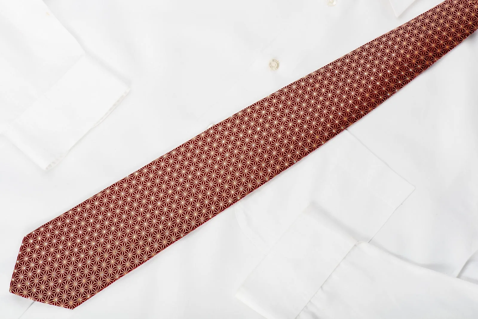 Ungaro Rhinestone Studded Silk Necktie Golden Trellis On Burgundy With Silver Sparkles