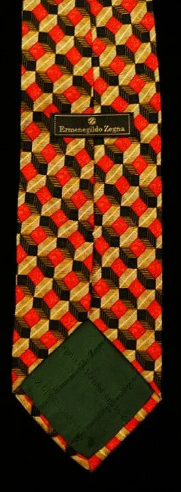 Vintage Ermenegildo Zegna- Red Geometric Silk Tie
