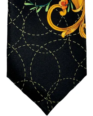 Vitaliano Pancaldi Silk Tie Black Orange Gold Geometric Floral Design