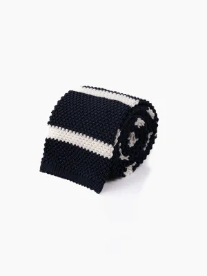 White Navy Striped Knitted Tie