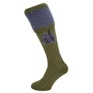 William Powell Mens Merino Shooting Socks with Garters - Braemore