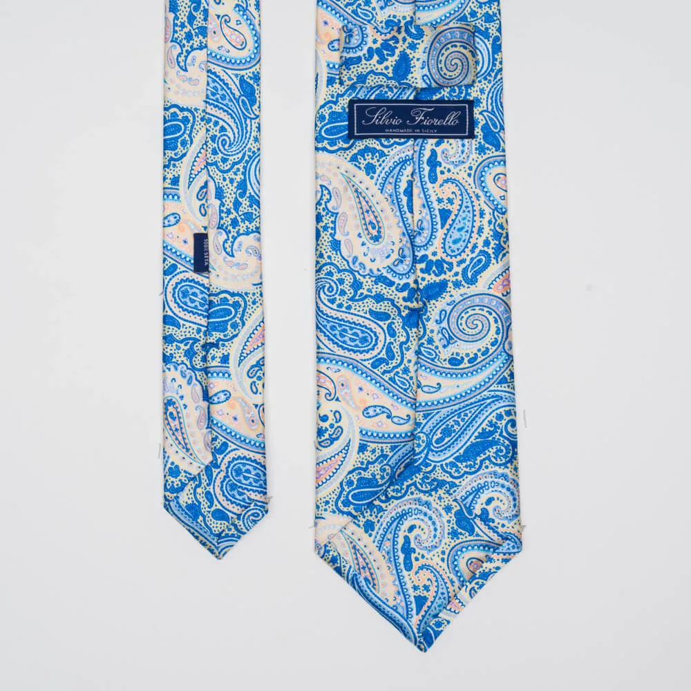 Yellow and Blue Sicilian Paisley Duchesse Silk Tie