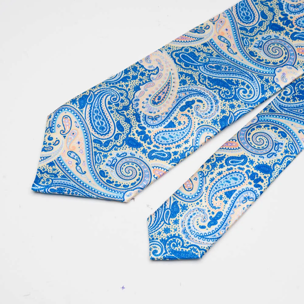 Yellow and Blue Sicilian Paisley Duchesse Silk Tie