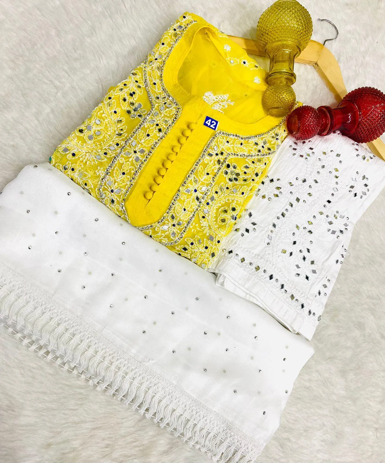 Yellow Color Luminous Luxe Lucknawi Chikankari 3 Pc Ensemble