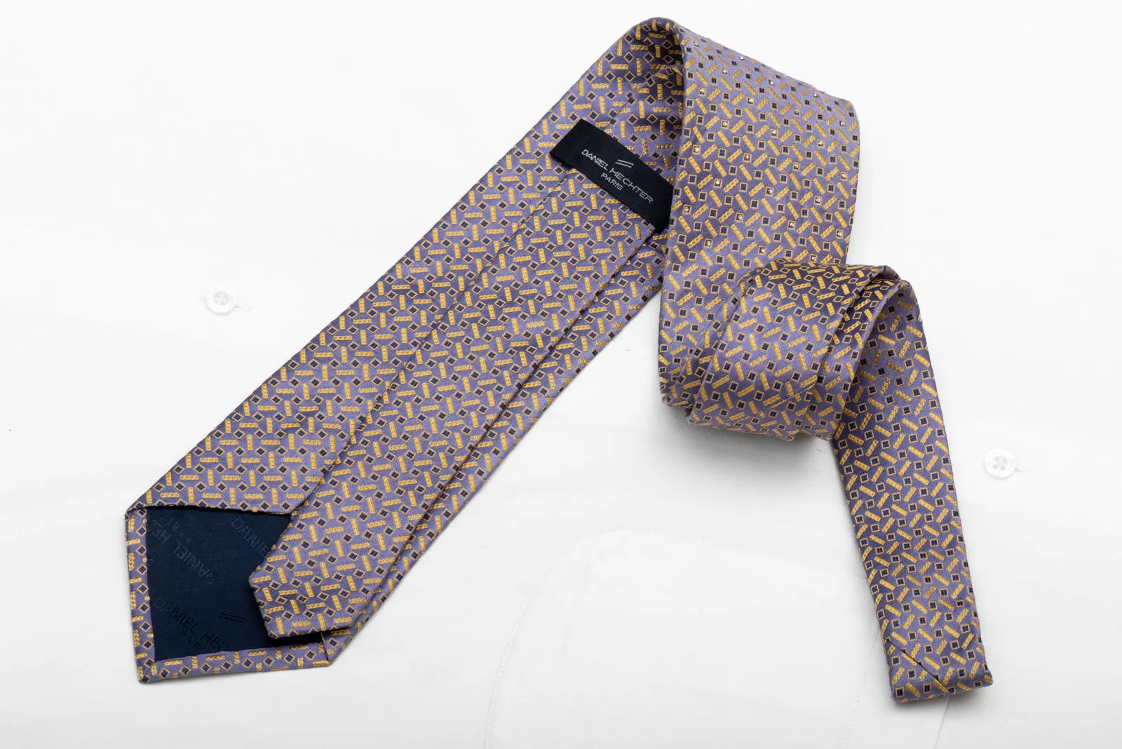 Yellow Geometric On Blue Rhinestone Tie With Silver Sparkles
